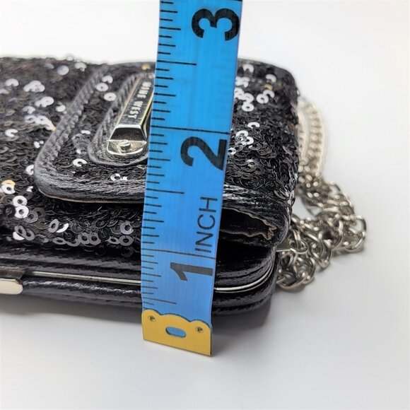 Nine West Black Sequin Crossbody Purse Credit Card Purse Evening Bling Wristlet - Picture 8 of 16